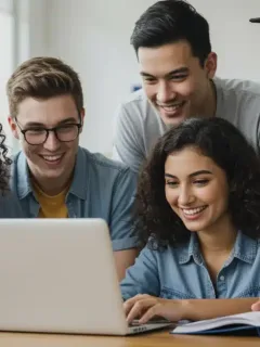 College students navigating FAFSA form on laptop for financial aid