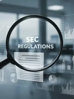 Magnifying glass examining SEC regulations document for retail investors.
