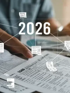 Complex tax forms and digital financial network for 2026 tax code changes