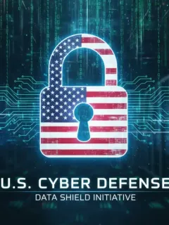 Digital padlock with American flag, symbolizing US cybersecurity and data protection.