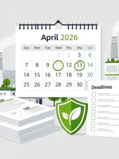 April 2026 calendar highlighting compliance deadlines for new US environmental regulations affecting businesses.