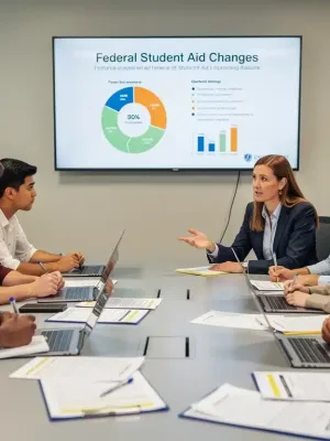 Students discussing financial aid changes with an advisor