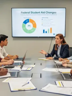 Students discussing financial aid changes with an advisor
