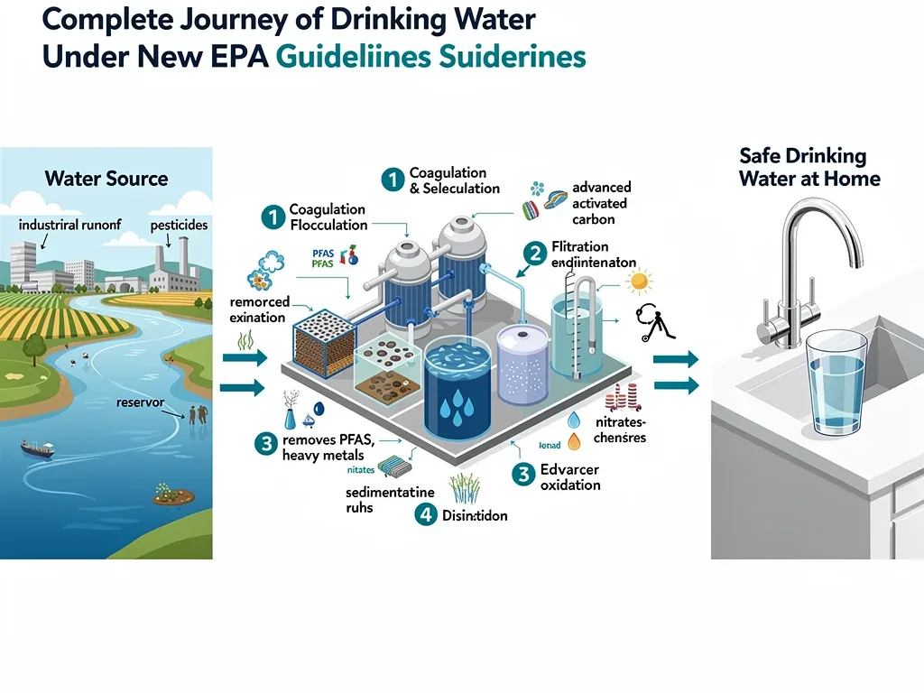 Infographic showing water treatment process and chemical removal.
