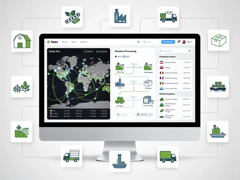 Digital dashboard showing real-time food traceability data
