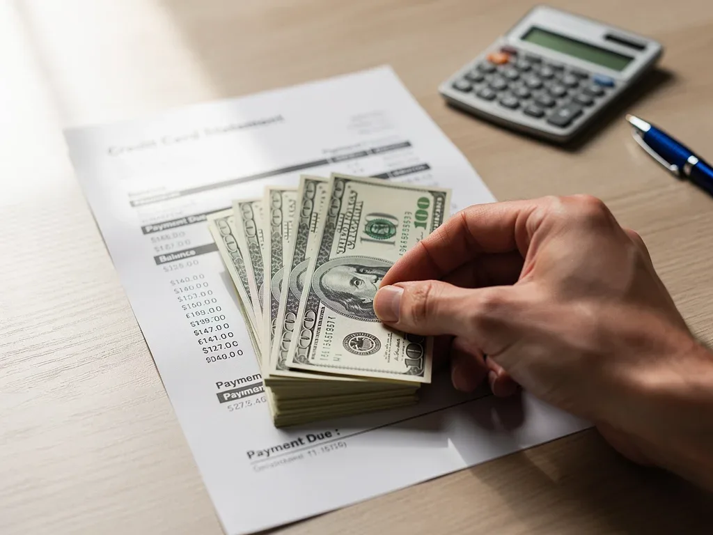 Hand making a payment on a credit card statement