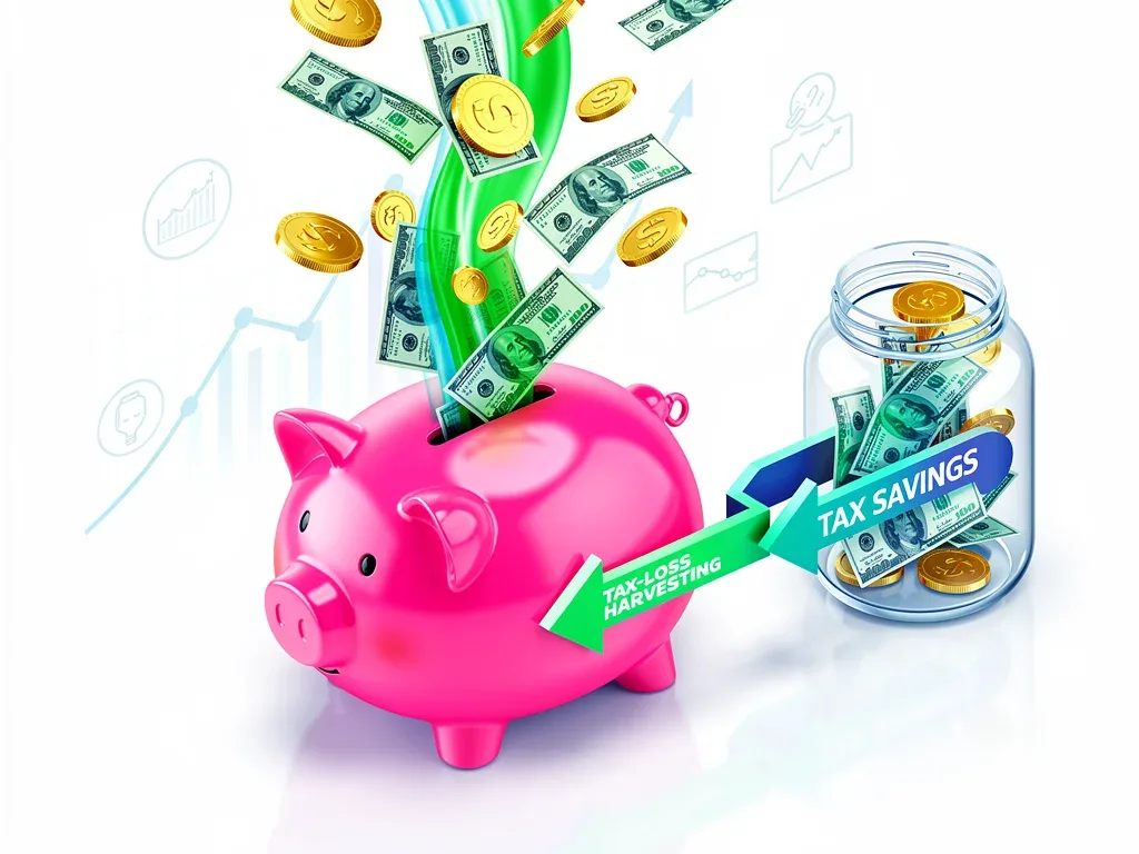 Conceptual image of tax savings from tax-loss harvesting flowing into a savings jar