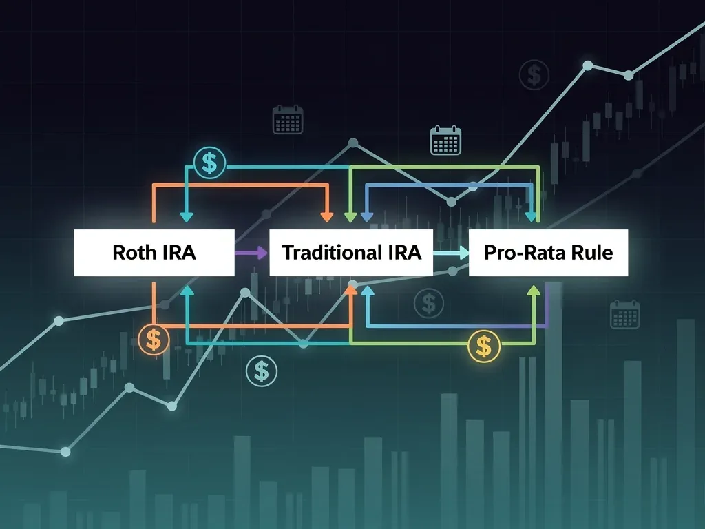 Financial flowchart illustrating strategic backdoor Roth IRA conversions and pro-rata rule management.