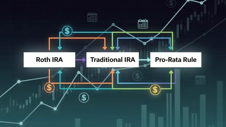 Financial flowchart illustrating strategic backdoor Roth IRA conversions and pro-rata rule management.