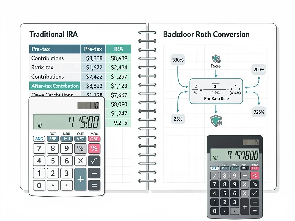 Calculator displaying IRA balances, symbolizing pro-rata rule calculations for Roth conversions.