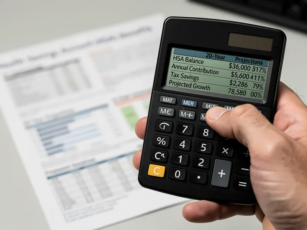 Calculator showing HSA savings growth and financial planning