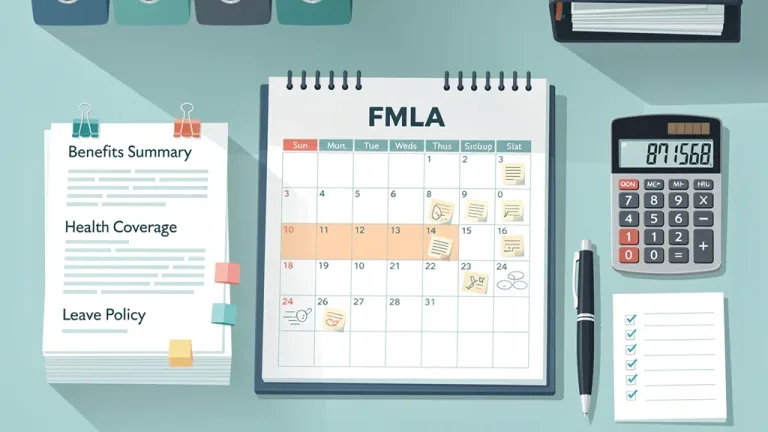 Calendar with FMLA dates and benefit documents, representing FMLA and paid leave coordination