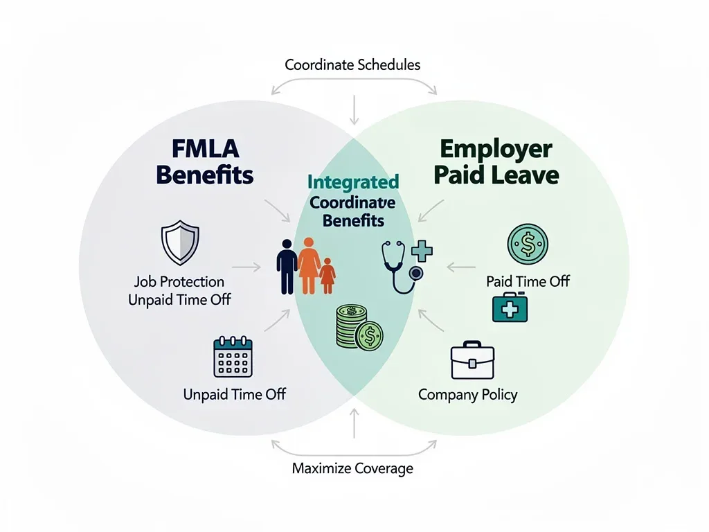 Venn diagram showing overlap of FMLA and paid leave benefits