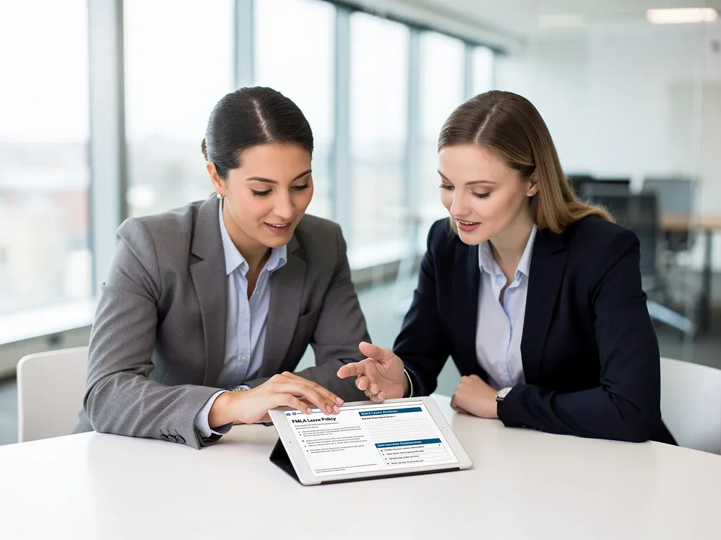 Employee consulting HR about FMLA and paid leave policies