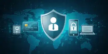 Digital shield protecting personal data with US map background