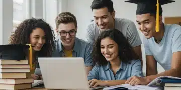 College students navigating FAFSA form on laptop for financial aid