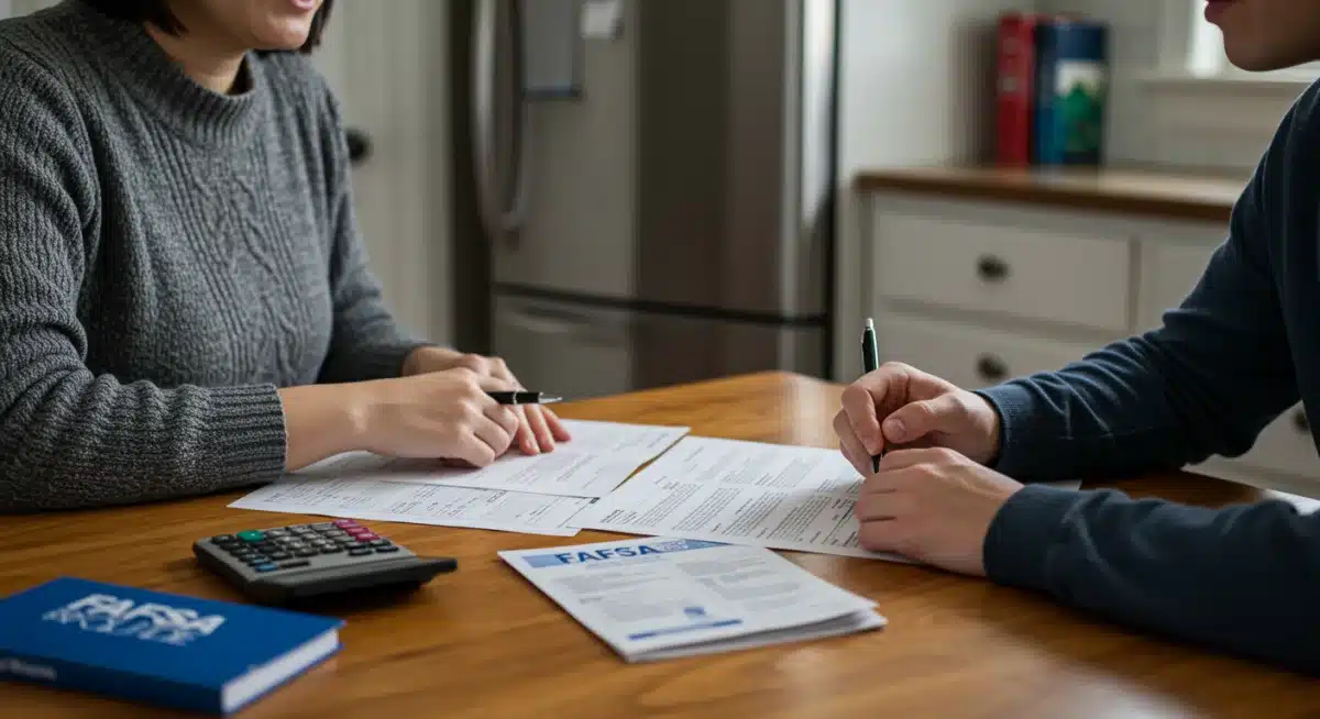 Parent and student reviewing financial documents for college aid planning