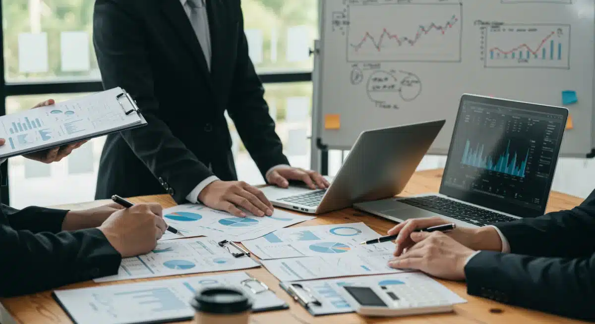 Financial advisors discussing investment strategies for economic shifts.