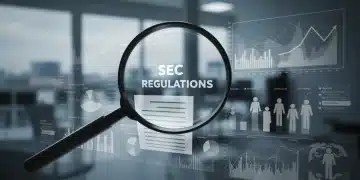 Magnifying glass examining SEC regulations document for retail investors.