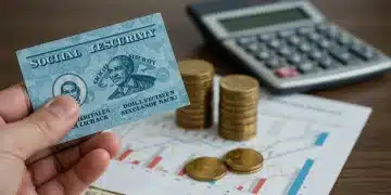 Hand holding Social Security card with calculator and coins, symbolizing benefit increase