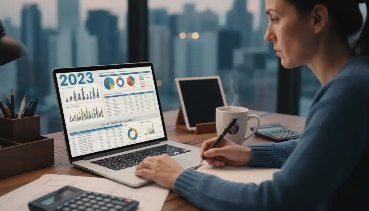 Person analyzing financial data with tax software