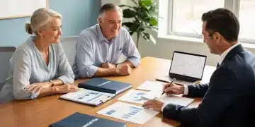 Family discussing estate planning documents with a financial advisor.