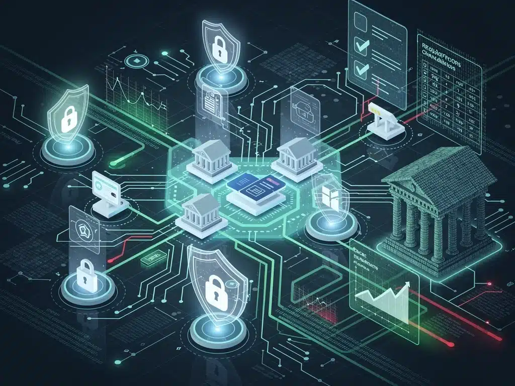 Digital network representing financial technology and regulatory data streams.