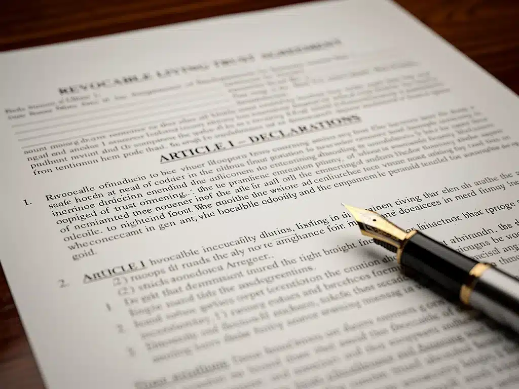 Close-up of a legal trust document with a pen.
