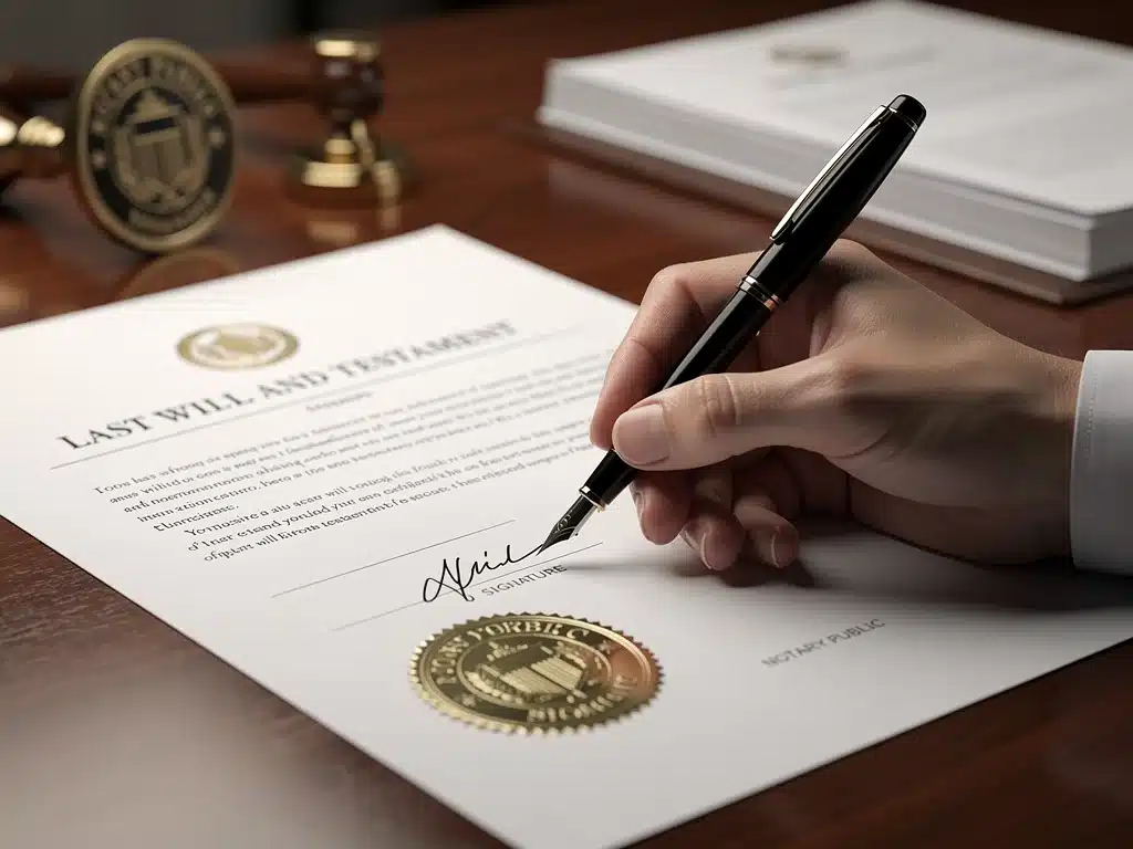Hand signing a last will and testament.