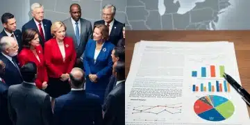 Political figures and policy documents illustrating the impact of elections on future agendas.