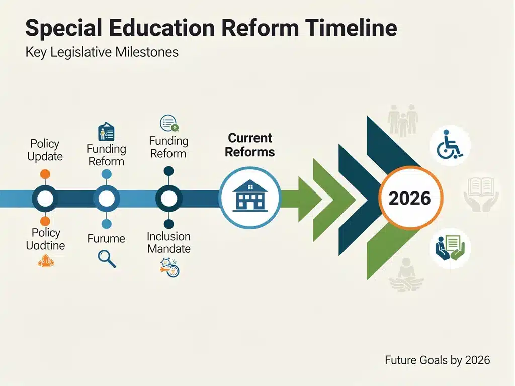 Legislative timeline graphic highlighting 2026 special education policy changes.