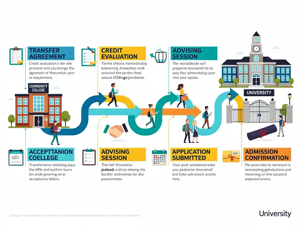 Infographic illustrating a clear transfer pathway from community college to university, highlighting credit maximization.